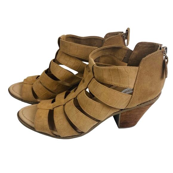 Dr. Scholl's Shoes - Dr. Scholl's Chaser Caged Stacked Heel Microfiber Open Toe Sandals Size 10M